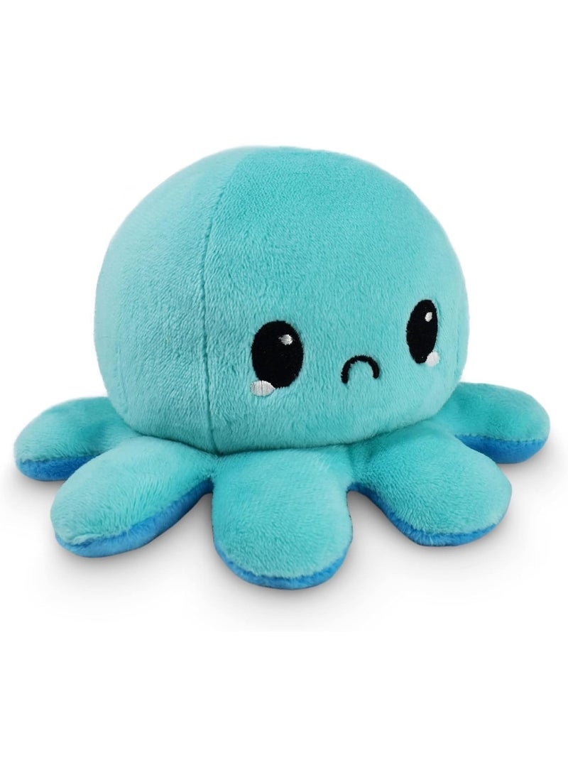 TeeTurtle - The Original Reversible Octopus Plushie - Happy Blue + Sad Light Blue - Cute Sensory Fidget Stuffed Animals That Show Your Mood 4 inch